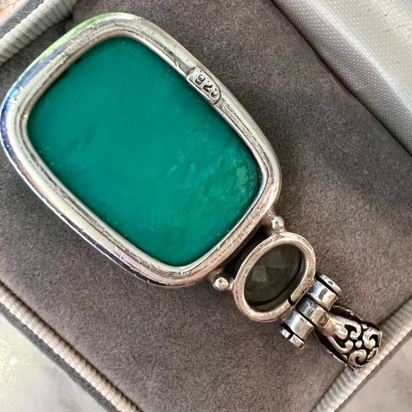 Vintage Large Turquoise & Gemstone Pendant Solid 925 Sterling Silver Handmade - Picture 15 of 17